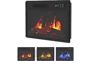 UNIONLINE Electric Fireplace Insert, 7-Color Realistic Flame with Electric Log Burner Effect, 2 Heat Settings & 1-8H Timer, 58cm Wall Mounted Electric Fire for Living Room/Media Wall