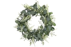 HUAESIN 50CM Eucalyptus Wreath Front Door Wreath Green Leaves Wreath Spring Door Wreath Outdoor Artificial Greenery Hanging Wreath for Wedding Home Party Table Backdrop Arch Decor