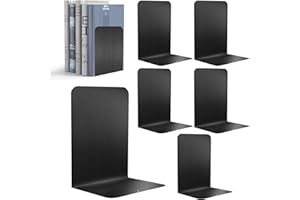 Sprifityy 6 Stück Buchstütze aus Metall,17 * 13.5 * 10.2cm,mit Rutschfester Matte Buchstütze,Leseständer Notenständer,für Schule, Büro und Zuhause,Schwarz