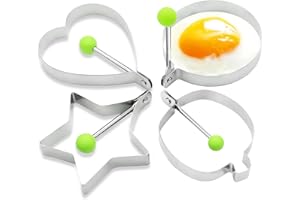KLAIMBMO 4 Pezzi Anelli per Uova, Stampo per omelette, Stampo per Frittata in Acciaio Inossidabile, Anello per Uova con Manico per Pancake, Omelette uova fritte, panini, polpettone