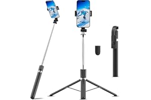 SCEV 170CM Handy Stativ für Smartphone, Selfie Stick Bluetooth mit Fernauslöser, Erweiterbar 3 in 1 Selfie Stick Stativ aus Aluminium, 360° Drehbar Handyhalter für iOS Android Fotografie, Silber Schwarz