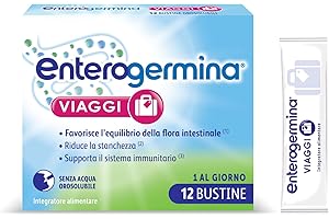 Enterogermina Viaggi, Vitamina b12, Vitamina d, Fermenti Lattici Probiotici, per Adulti - Integratori per Flora Intestinale in Viaggio, Stanchezza e Sistema Immunitario (12 Bustine Gusto Fragola)