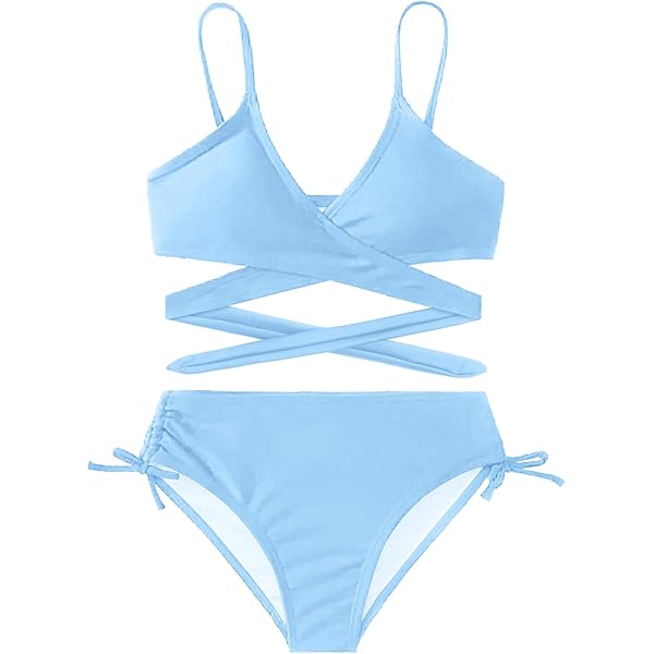 Costume Da Bagno 3 Pezzi Per Ragazza - Bikini Alto + Pantaloncini + Gonna Coperta, Stampa Tie-Dye - Foto 5