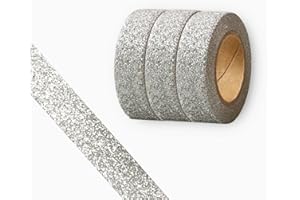 CIAJIE Glitter Washi Tape,3 Rolls 15mm Decorative Tape, Craft Self Adhesive Stick On Sticky Glitter Trim Gold ，Supplies for DIY, Bullet Journal, Craft, Gift Wrapping, Scrapbooking (Silver)