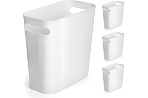 Winter Shore 4er-Pack 6 L Kleiner Mülleimer Büro - Kunststoff-Papierkorb Büro mit Integrierten Griffen - Mülleimer Schmal für Küche & Schlafzimmer - Papierkorb Weiß Unter dem Schreibtisch