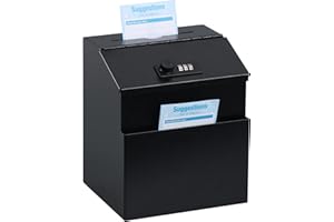 Dalmbox Suggestion Box with Lock Wall Mounted, Drop Box with Combination Lock, Steel Donation Box Collection Box with 50 Suggestion Cards for Office, 7.1”L x 5.9”W x 8.3”H, Black