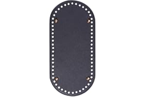 Pofet, Fondo sagomato per borse fai da te da realizzare all'uncinetto, in pelle ecologica di poliuretano, con piedini, 25 x 12 x 0,4 cm, accessori per borse fai da te, colore nero