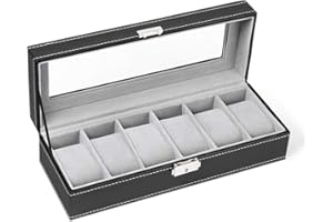 HAITRAL Watch Box, 6 Slot Leather Display Case Organizer with Glass Lid, Elegant Watch Storage Box for Jewelry Bracelets Necklaces, Valentines Day Birthday Gifts for Men & Women