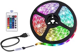 Kamrose USB LED Strip Lights, 16 Colors of RGB 5050 Light, 24Key Infrared Remote Control, Safe and Touchale,DIY Indoor Decoration, TV Backlight (9.84 feet / 3 m) (9.84 feet/ 3 Meter)