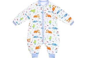 JIAMY Bebé Saco de Dormir para Niños Niñas Manga Separable con Piernas Algodón Pijama Cremallera Mamelucos Mono Invierno Traje de dormir 18-36 meses,blanco(3.5Tog)