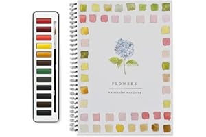 SOUMIEY Watercolor Workbooks, Beginner-Friendly Birds Watercolour Workbooks, 12 Colours Watercolour Paint Set with Paint Brush, Art Crafts Painting Supplies, Water Colour Book for Kids Adults Teens (Flowers)