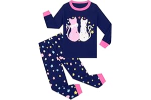 Pilipulu Mädchen Schlafanzüge Langarm Baumwolle Schlafanzug Kinder Pyjama Set Einhorn Nachtwäsche 3-12 Jahre 98 104 110 116 122 128 134 140 146 152