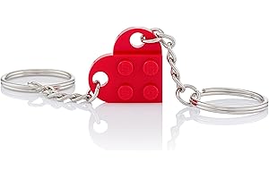 LEGO Heart Keyring | Two Keyrings | Gift Pouch Included | Red