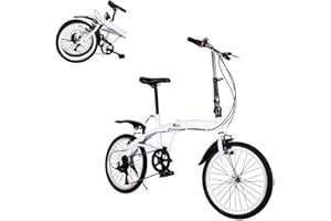 AOOUNGM 20 Inch Folding Bike Adult, Adjustable Height Mountain Bike, 6 Speed Lightweight Alloy Folding Bicycle, Folding Bicycle for Adult Men and Women Teens, City Bike for Children, White