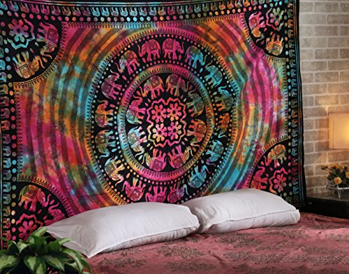 Wandteppich Bunt Mandala Indisch Elefant Tie Dye Tapestry Hippie Deko Boho Tuch Bohemian Wandbehang Von Rajrang - 3