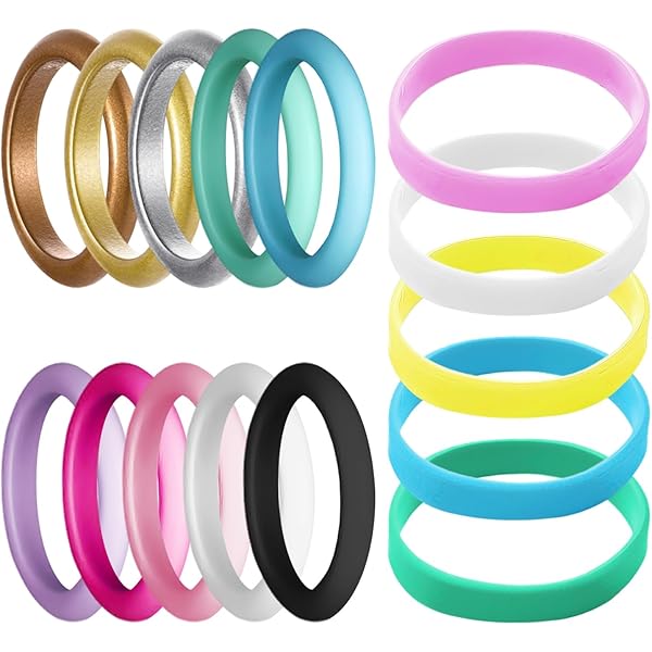 JewelryWe Set van 5 siliconen trouwringen voor dames, 5,4 mm ademende siliconen ringen, rubberen ringen, bruiloftsbanden, elastieken, sieraden, vingerringen voor sport en outdoor, cadeau voor vrouwen