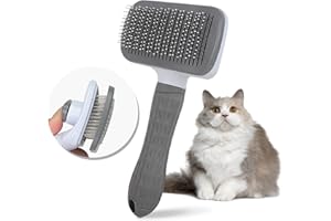 Alfresco Katzenbürste & Hundebürste - Selbstreinigende Zupfbürste für Fellpflege und Haarausfall, Perfekt für lang- oder kurzhaarige Katzen und Hunde, Mit One-Touch-Reinigungsfunktion Grau