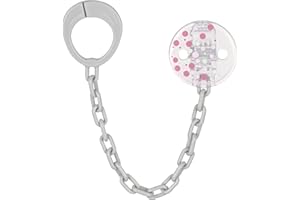babynova Schnullerkette mit Clip im 2er Set - Schnullerhalter kompatibel mit Schnullern mit Ring - Kinderwagen Zubehör - BPA-frei - Rosa Punkte