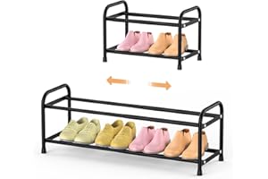 esonstyle 2 Tier Expandable Shoe Rack, Adjustable Metal Shoe Storage Organizer for Closet and Entryway, Sturdy Free Standing Shelf, Holds Up to 8-10 Pairs of Shoes