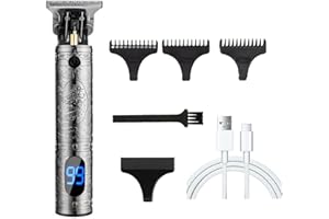 LAZY LADY Cortapelos Hombre Profesional,Cortadora Eléctrica de Pelo, Maquina de Afeitar Inalámbrica LED Pantalla, Carga USB, para Barba, (Plata-dragon)