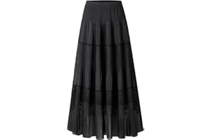 comefohome Maxi Skirts for Women UK Pleated Long Flowy Chiffon Elasticated Waist Tiered A Line Ladies Summer Skirt