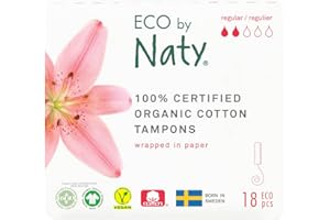 Eco by Naty Tampones sin Aplicador Normal - Tampones de Base Vegetal y Absorbentes para la Mujer, Producto Menstrual de Algodón Ecológico, Mejor para la Salud Femenina (18 unidades)
