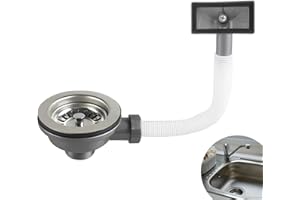 LANZLC Strainer Basket Valve Stainless Steel with Overflow 114 mm, Strainer Basket Kitchen Sink Drain Fitting Sink, Rectangle Interface, Sink Drain Overflow Fitting Sink for Kitchen Sink Strainer