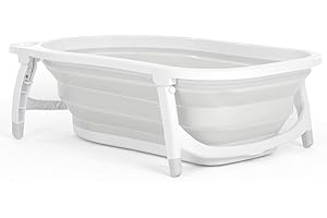 Allis Baby Collapsible Bath Fold Away Bathtub - Portable for Travel and Easy to Store - Suitable for Newborn Babies and Infants Up to 4 Years - Anti Slip Legs - White Grey