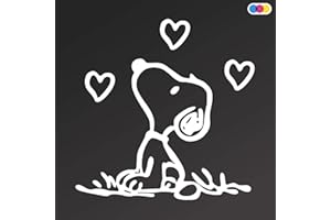 MURAL STICKERS Adesivo Sticker Snoopy con Cuori - Joe Cool - Peanuts - Cane Ideale per PC Portatile Auto - Moto - Scooter - Camion - Muri - Pareti - Comics Decal - in Vinile di Alta QUALITA' - Bianco 16 x 14 cm