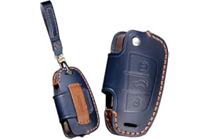 KUNIO Etui ochronne na kluczyki samochodowe z klapką pasuje do Audi C5, C6, R8, A1, A3, A4, A5, A6, A7, Q3, Q5, Q7, S6, B6, B7, B8, 8P, 8V, 8L, skórzane etui na klucze, brelok do kluczy C, niebieskie
