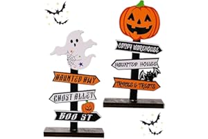 SUJAHHUJIQ 2Pcs Halloween Wooden Table Centerpiece, Halloween Wooden Table Decorations Ghost Pumpkin Table Sign Freestanding Halloween Ornament Holidays Table Centerpiece Decor