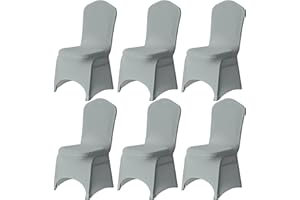 Trimming Shop Chair Cover Spandex Polyester Stretch Fabric Dining Slipcovers Washable & Removable Protective Wedding Chair Cover for Wedding Banquets Ceremony & Hotel Dinner (Silver, Pack of 6)