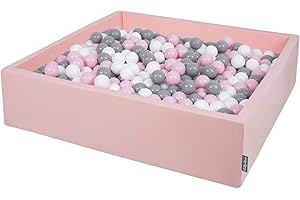 KiddyMoon Piscina De Bolas 120X30cm/600 Bolas El Cuadrado Grande para Ninos,Hecha En La UE, Rosa: Blanco/Gris/Rosa Claro