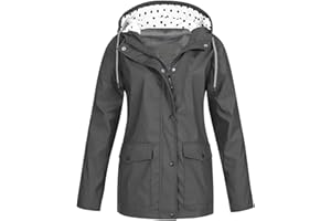 GENERIC Womens Breathable Lightweight Waterproof Jackets Solid Color Packable Rain Coat Hoody Windproof Hiking Outdoor Wear Plus Size Softshell Jacket Trench Coat for Women Uk