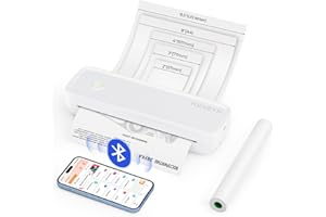 MUNBYN Impresora Portátil Inalambrica, Impresora Bluetooth A4, Compatible con teléfonos Android e iOS y Portátil, Papel Impresora A4/4''/3''/2'', ITP04, Blanco
