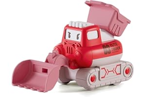 Lokorus Press Inertia Construction Toy Trucks for Kids Aged 3 and Above,Push and Go Digger Vehicle Toy, for Boys Girls (Red forklift)