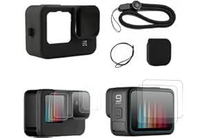 RRICHH Silicone Sleeve Protective Case for Go Pro Hero 12/11/10/9 Black Silicone Camera Accessories Rubber Protective Case with Lanyard & Lens Caps & Screen Protectors Action Camera Accessories Kit