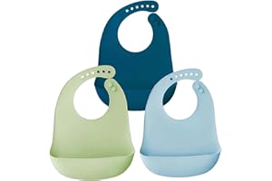 Airfish Lot de 3 Bébé Bavoir Silicone imperméables, Bavoir pour les Repas Silicone Souple Bavoir Ajustable Enfant Waterproof Bavoir Repas Sans BPA