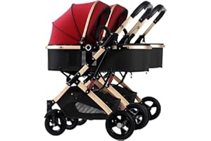 YCKEGEW Double Baby Stroller for Infant and Toddler Reversible Bassinet Twins Pram,Detachable Pushchair Side-by-side Multi-Position Reclining Seats,Folding Prams Trolley (Color : Red)