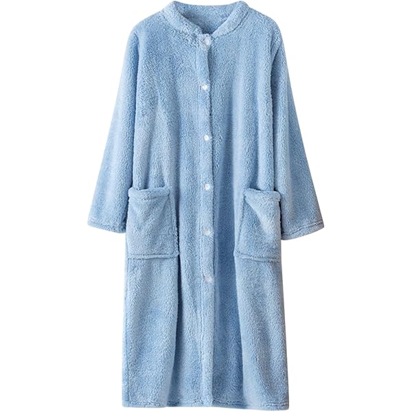 Peignoir Long Femme En Polaire - Chaud, Avec Poches Et Boutons, Vêtement De Nuit Ou Maison D'Hiver