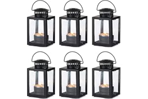 Nuptio Lanterne per Candele Lanterne da Giardino, Vintage Appese Piccole Lanterne per Candela Tealight, Portacandele Candela Nera per Eventi Indoor Matrimonio Festa di Compleanno(5 Pezzi + 1 Pezzo)