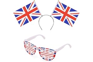 BITOWO Union Jack Glasses Union Jack Headband Adult Kids Union Jack Hair Accessories Union Jack Sunglasses Shutter Shades Union Jack Party Supplies UK British Union Jack Head Boppers Hair Band Sunglasses-1