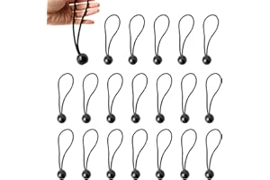 HBINGL 20 PCS Black Bungee Cords with Balls, Durable Portable Bungee Cords, Polypropylene and Latex Braid Tarpaulin Bungees Balls for Tarpaulin, Tent Tarps, Canopy, Banner,Flag Poles, Pavilions,Camping