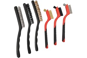 EXIN DEHCEN Set di Spazzole Metalliche, 6 Pezzi Spazzola Acciaio Ferro Inin Ottone Inox Metallica Nylon, Mini Wire Brush Set Spazzola di Ferro per la Pulizia di Scorie di Saldatura, Sporco e Ruggine