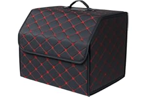 Ergocar Maletero Organizador para Coche Cuero de Lujo PU Almacenamiento Bolsa Impermeable Plegable Organizador para Auto/SUV/Camión (Negro Rojo-M)