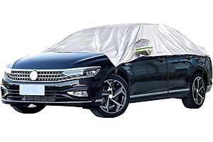 WOEJGO Halbgarage Auto Winter, Car Windshield Snow Cover, Abdeckplane wasserdichte Autoabdeckung Halbe Autoplane Frontscheibenabdeckung, Protects Your Windshield and Roof (Limousinen)