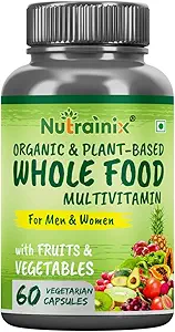 Nutrainix Organic Whole Food Multivitamin for Men & Women - Natural Vitamins, Minerals, Raw Organic Extracts - Best Supplement for Energy and Heart Health - 60 Vegetarian Capsules