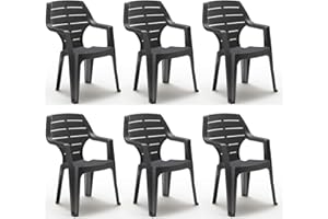 Tomaino - Juego de sillas de jardín apilables, sillas efecto madera, sillas para exterior de plástico - 6 unidades