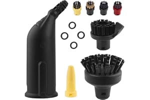 Wiseten Juego de Cepillos Redondos y Boquilla Accesorios para Limpiador a Vapor Kärcher SC1 SC2 SC3 SC4 SC5, Boquilla Extendida Negra, Cepillo Repuestos con 4 Cepillos Redondos Pequeños