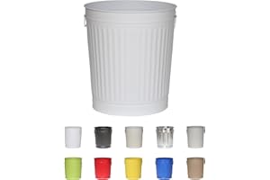 Jinfa Pattumiera per differenziata bidone spazzatura vintage in metallo giochi contenitore cibo cani | SOLO secchio senza coperchio | Bianco | Misura: XL | Ø 42 cm, h 47,5 cm | Vol. 62 litri